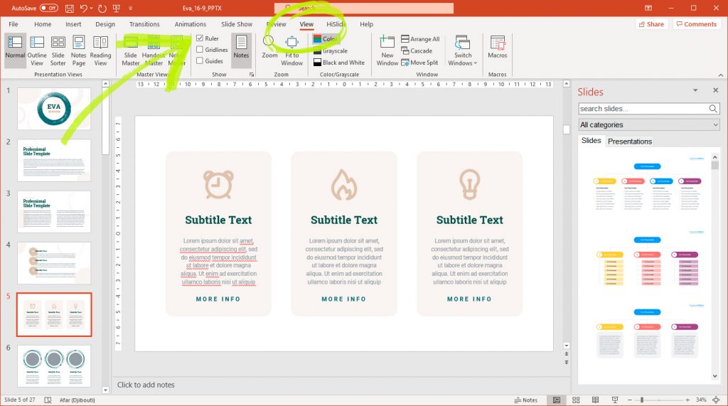 powerpoint online how to show ruler