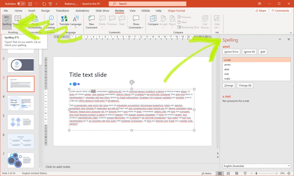 powerpoint change language whole presentation