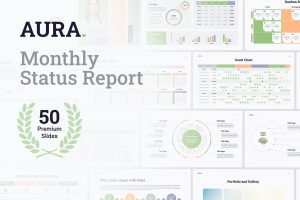 Aura monthly project status report template PPT for PowerPoint