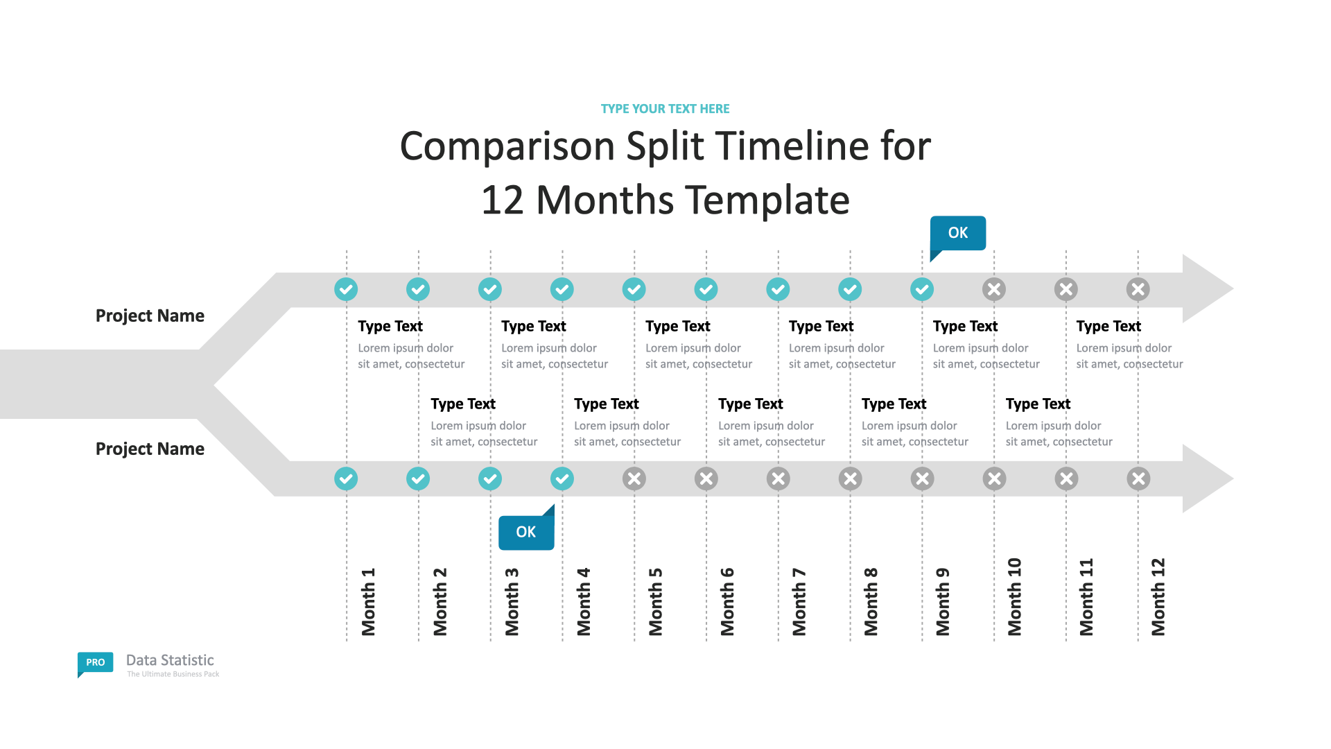 Comparison Split Timeline for 12 Months Template Free HiSlide