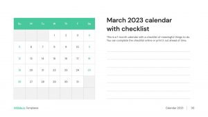 March 2023 calendar with checklis template for PowerPoint and Keynote
