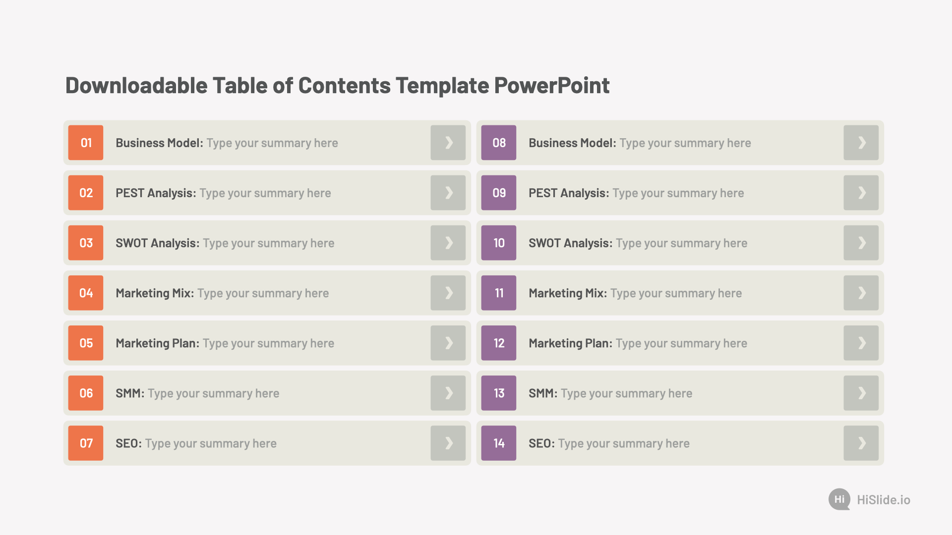 Downloadable Table of Contents Template PowerPoint