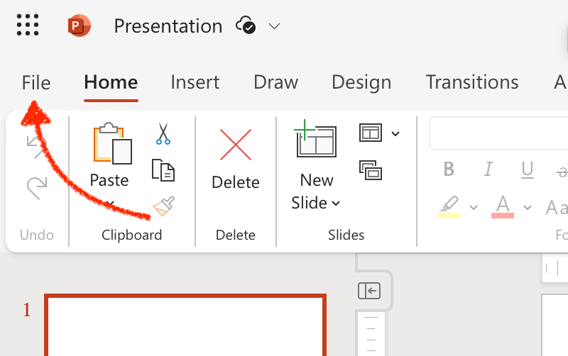 find file tab in top menu powerpoint